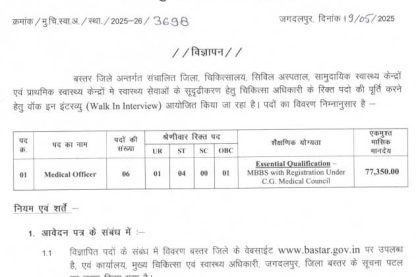 CMHO Bastar Medical Officer Vacancy 2025