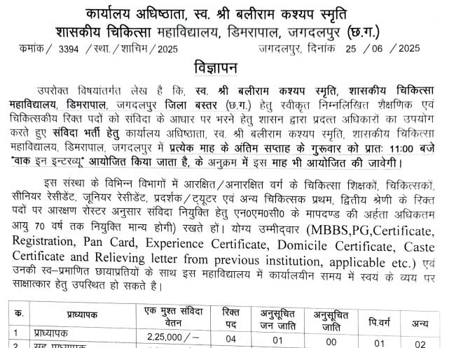 GMC Jagdalpur Vacancy 2025