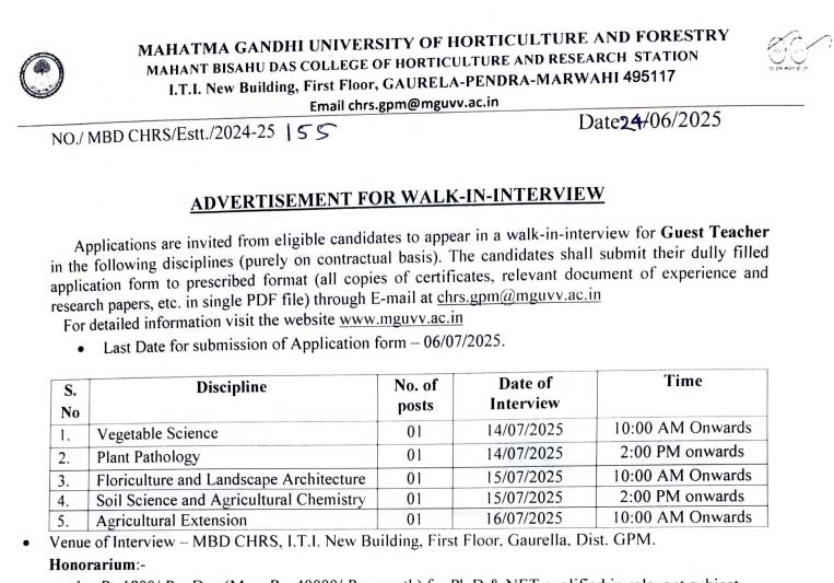 Horticulture College GPM Vacancy 2025