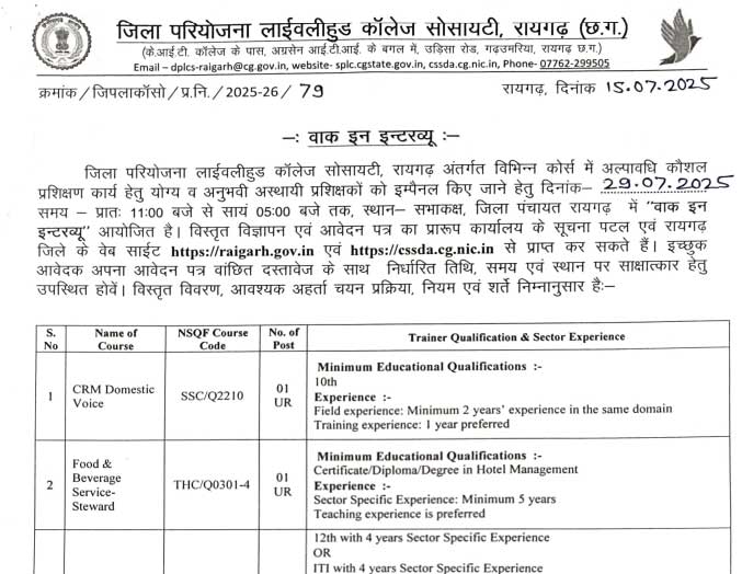 DPLC Raigarh Vacancy 2025