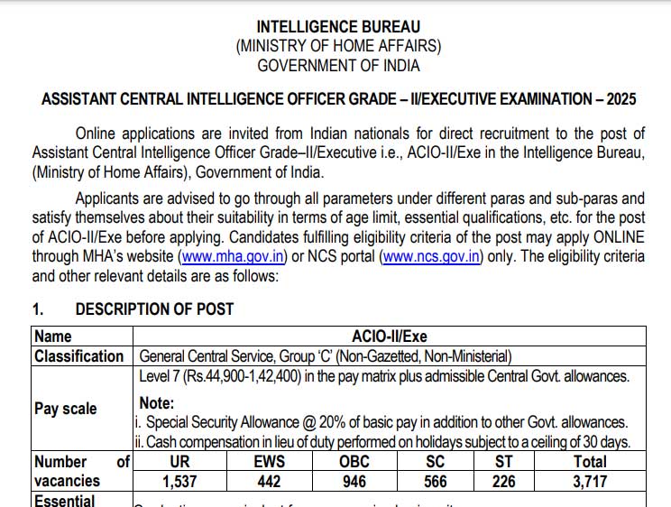 IB Vacancy 2025