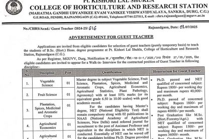 Pt. KLS CHRS Rajnandgaon Vacancy 2025