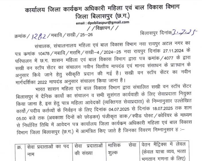 WCD Bilaspur Vacancy 2025
