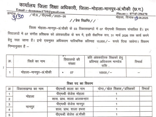 DEO Mohla Manpur Ambagarh Chowki Vacancy 2025