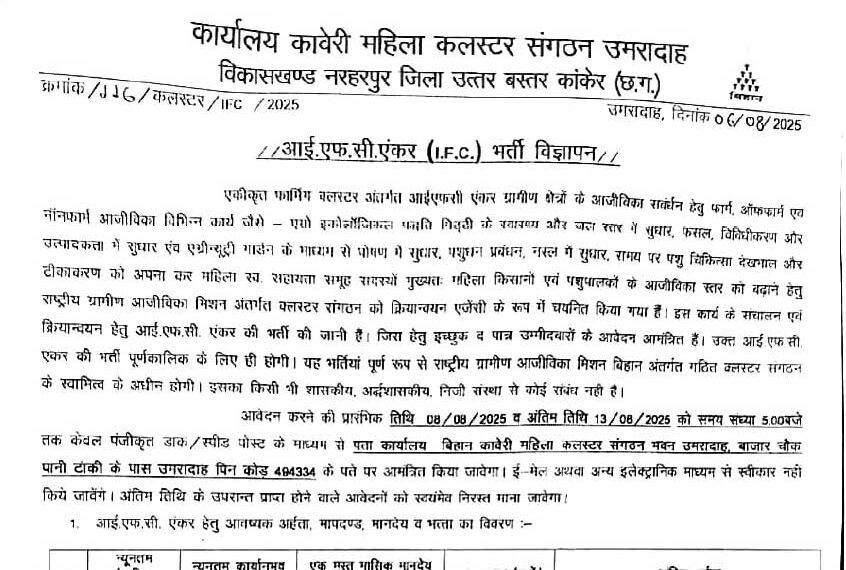 IFC Kanker Vacancy 2025
