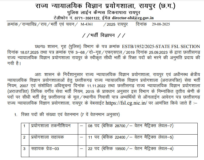 CG FSL Vacancy 2025